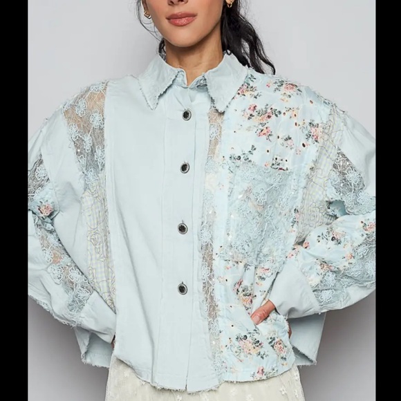 New POL Lace Patchwork Floral Print Top - M, L - Picture 1 of 7
